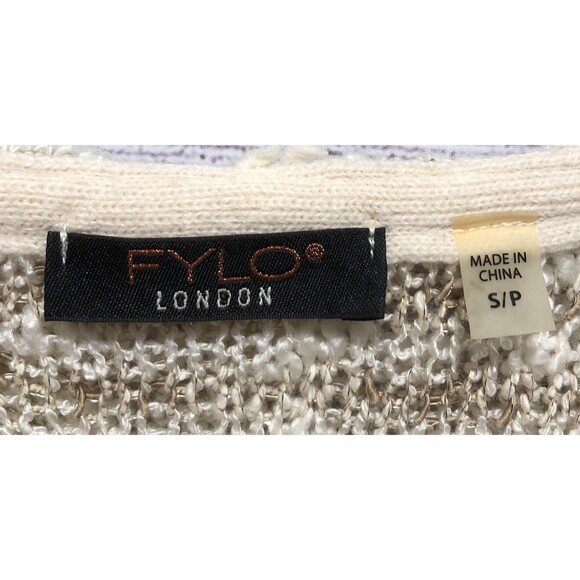 Fylo London Women’s S Creme/Tan Stripe w/ Gold Metallics Knit Hooded Cardigan - Picture 4 of 10
